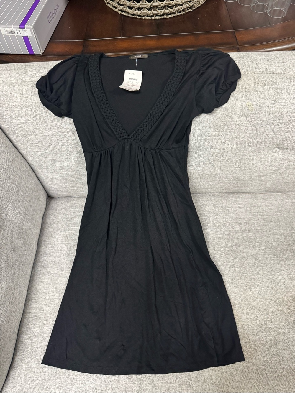 Soprano Black V-Neck Braided Trim Midi Dress